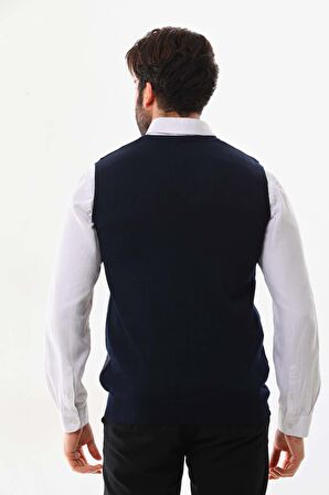 Pelikan Erkek V Yaka Desenli Yün Süveter 4P17 Lacivert