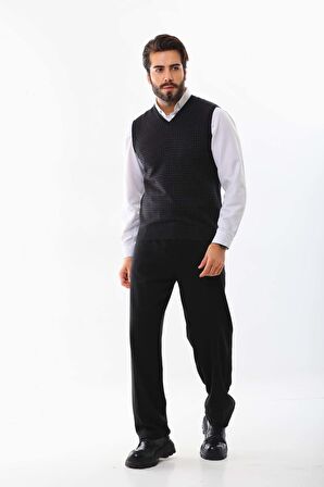 Pelikan Erkek V Yaka Desenli Yün Süveter 4P17 Antrasit