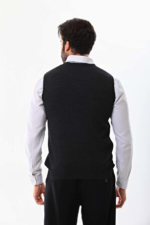 Pelikan Erkek V Yaka Desenli Yün Süveter 4P17 Antrasit