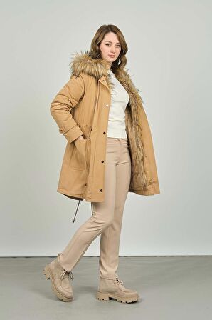Veger Kadın Kapüşonlu Kaban 4223132 Camel