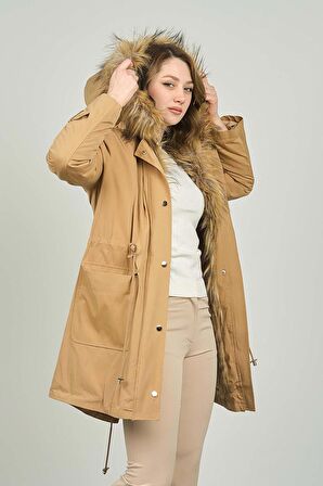 Veger Kadın Kapüşonlu Kaban 4223132 Camel