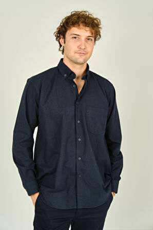 Mugi Erkek Uzun Kollu Tek Cepli %100 Pamuk Gömlek 4100 Lacivert