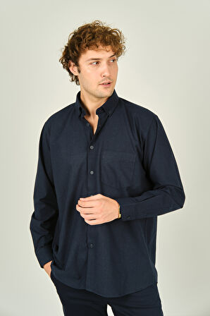 Mugi Erkek Uzun Kollu Tek Cepli %100 Pamuk Gömlek 4100 Lacivert
