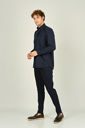 Mugi Erkek Uzun Kollu Tek Cepli %100 Pamuk Gömlek 4100 Lacivert