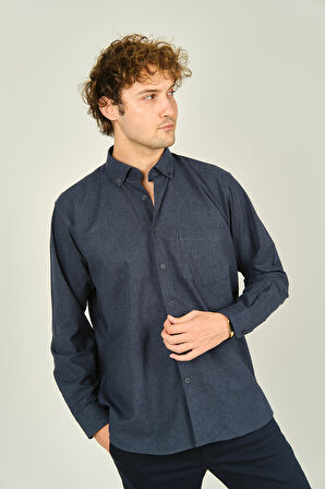 Mugi Erkek Uzun Kollu Tek Cepli %100 Pamuk Gömlek 4100 Indigo