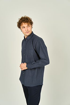 Mugi Erkek Uzun Kollu Tek Cepli %100 Pamuk Gömlek 4100 Indigo