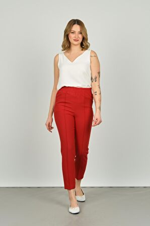FA Pantolon Kadın Bilek Boy Önden Çizgi Dikişli Dar Kalıp Pantolon 6000 Kırmızı