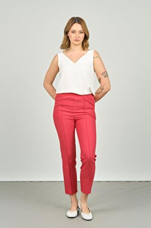 FA Pantolon Kadın Bilek Boy Önden Çizgi Dikişli Dar Kalıp Pantolon 6000 Mercan