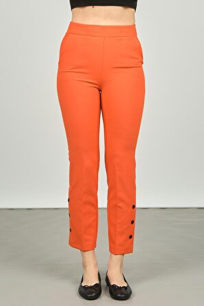 FA Pantolon Kadın Paçaları Düğmeli Dar Kalıp Pantolon 6001 Oranj