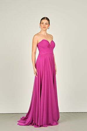 Şeref Vural Kadın Straplez Uzun Abiye Elbise 5437021 Fuşya
