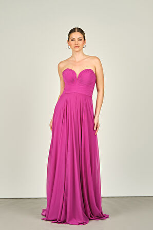 Şeref Vural Kadın Straplez Uzun Abiye Elbise 5437021 Fuşya