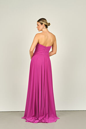 Şeref Vural Kadın Straplez Uzun Abiye Elbise 5437021 Fuşya