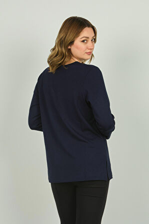 Detay Triko Kadın V Yaka Taş Süslemeli Uzun Kol Bluz 4588 Lacivert