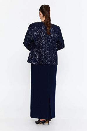 Güzelyalı Kadın Büyük Beden Taş İşlemeli İki Parça Abiye Takım 1043 Lacivert