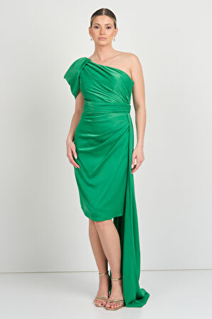 Saygın Kadın Tek Omuz Detaylı Yandan Kuyruklu Abiye Elbise 3474 Benetton