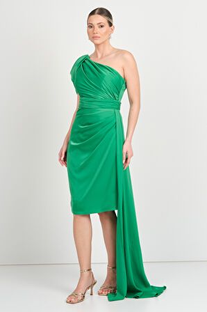 Saygın Kadın Tek Omuz Detaylı Yandan Kuyruklu Abiye Elbise 3474 Benetton