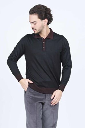 Ateş Triko Erkek Polo Yaka Yün Kazak 6091903 Siyah