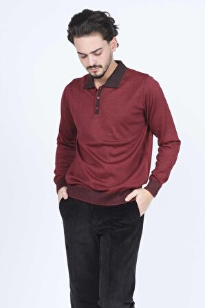 Ateş Triko Erkek Polo Yaka Yün Kazak 6091903 Bordo