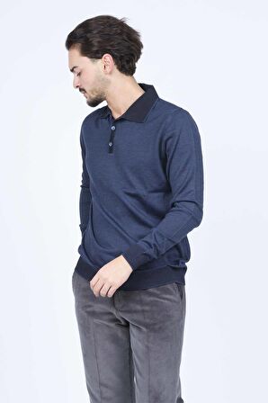 Ateş Triko Erkek Polo Yaka Yün Kazak 6091903 Indigo