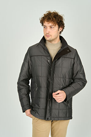 Daynax Erkek İçi Kürklü Dik Yaka Fermuar ve Çıtçıt Kapamalı Mont Kaban 4000 Gri