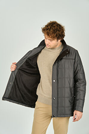 Daynax Erkek İçi Kürklü Dik Yaka Fermuar ve Çıtçıt Kapamalı Mont Kaban 4000 Gri