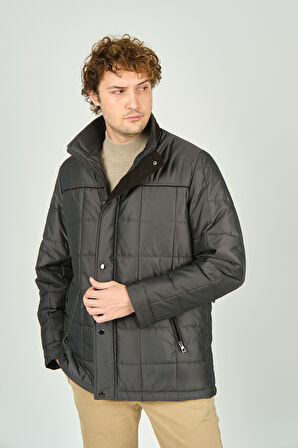 Daynax Erkek İçi Kürklü Dik Yaka Fermuar ve Çıtçıt Kapamalı Mont Kaban 4000 Gri