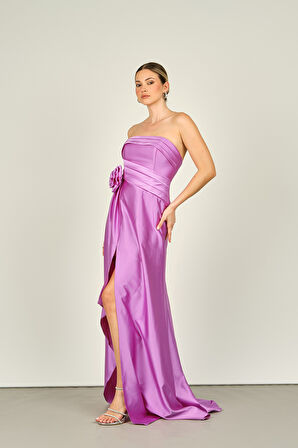 Degz Kadın Straplez Anvelop Saten Abiye Elbise 55514 Eflatun