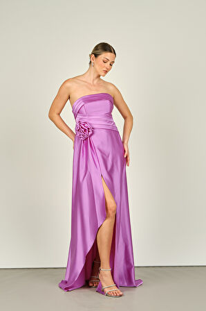 Degz Kadın Straplez Anvelop Saten Abiye Elbise 55514 Eflatun