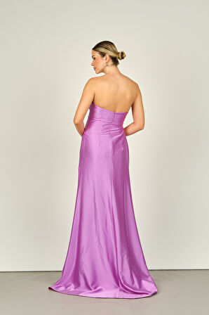 Degz Kadın Straplez Anvelop Saten Abiye Elbise 55514 Eflatun