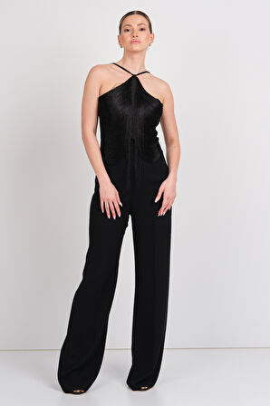 Explosion Kadın Püskül Detaylı Boyundan Bağlamalı Abiye Tulum 2283 Siyah