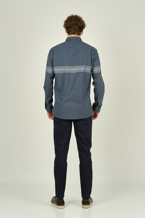 Megaldi Erkek Slim Fit Blok Desenli Pamuklu Uzun Kol Gömlek 1200 İndigo Gri
