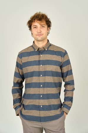 Megaldi Erkek Slim Fit Blok Desenli Pamuklu Uzun Kol Gömlek 1300 İndigo Kahve