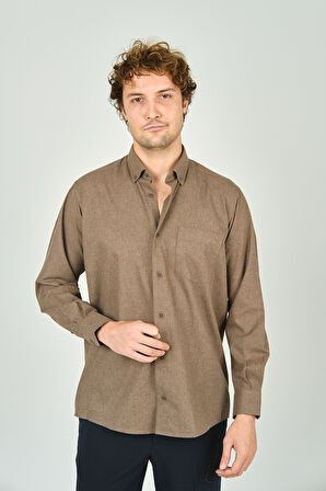 Figs Erkek Tek Cep Detaylı Uzun Kollu %100 Pamuk Gömlek 0012 Kahverengi
