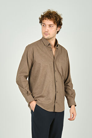 Figs Erkek Tek Cep Detaylı Uzun Kollu %100 Pamuk Gömlek 0012 Kahverengi