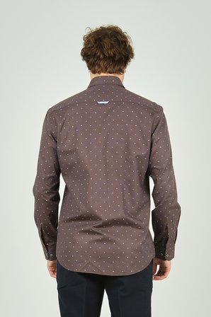 De Leone Erkek Slim Fit Desenli Uzun Kollu %100 Pamuk Gömlek 2045 Kahverengi