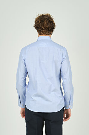 De Leone Erkek Slim Fit Uzun Kollu %100 Pamuk Gömlek 2008 Açık Mavi
