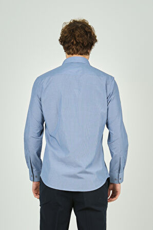 De Leone Erkek Slim Fit Ekoseli Uzun Kollu %100 Pamuk Gömlek 2062 Mavi