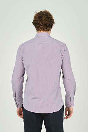 De Leone Erkek Slim Fit Ekoseli Uzun Kollu %100 Pamuk Gömlek 2060 Bordo