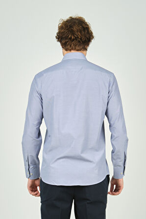 De Leone Erkek Slim Fit Uzun Kollu %100 Pamuk Gömlek 2008 Mavi
