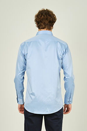 Figs Erkek Slim Fit Uzun Kollu Pamuklu Parlak Kumaş Gömlek 0013 Mavi