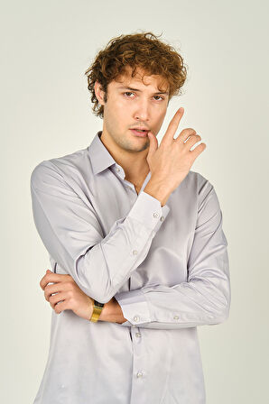 Figs Erkek Slim Fit Uzun Kollu Pamuklu Parlak Kumaş Gömlek 0013 Lila