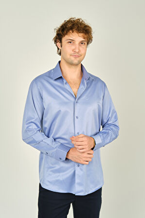 Figs Erkek Slim Fit Uzun Kollu Pamuklu Parlak Kumaş Gömlek 0013 Koyu Mavi