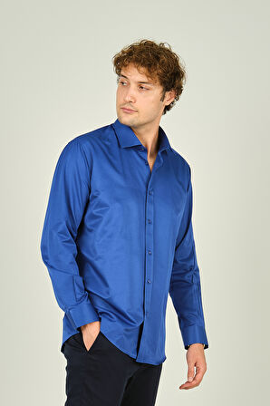 Figs Erkek Slim Fit Uzun Kollu Pamuklu Parlak Kumaş Gömlek 0013 Saks