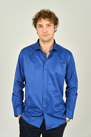 Figs Erkek Slim Fit Uzun Kollu Pamuklu Parlak Kumaş Gömlek 0013 Saks