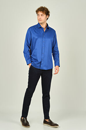 Figs Erkek Slim Fit Uzun Kollu Pamuklu Parlak Kumaş Gömlek 0013 Saks