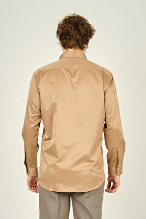 Figs Erkek Slim Fit Uzun Kollu Pamuklu Parlak Kumaş Gömlek 0013 Camel