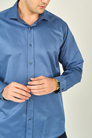 Figs Erkek Slim Fit Uzun Kollu Pamuklu Parlak Kumaş Gömlek 0013 Indigo