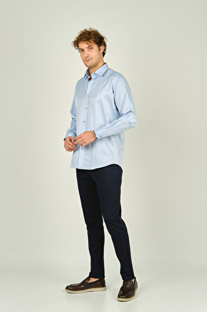 Figs Erkek Slim Fit Uzun Kollu Pamuklu Parlak Kumaş Gömlek 0013 Açık Mavi
