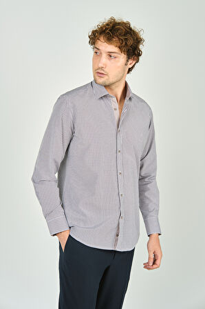 De Leone Erkek Slim Fit Ekoseli Uzun Kollu %100 Pamuk Gömlek 2060 Kahverengi