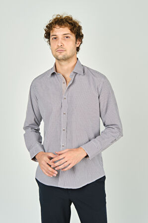 De Leone Erkek Slim Fit Ekoseli Uzun Kollu %100 Pamuk Gömlek 2060 Kahverengi